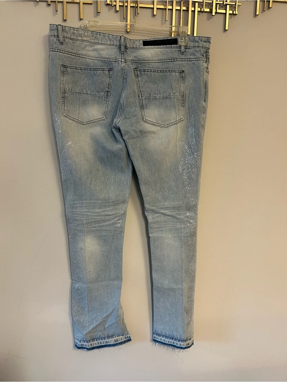 Skinny Light Blue Wash Jeans with Rhinestone Side Detail